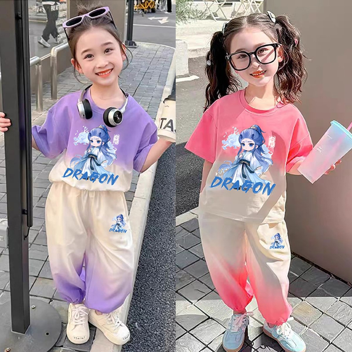 女童春装卡通套装2025新款洋气时髦小童女宝宝夏季可爱卫衣两件套