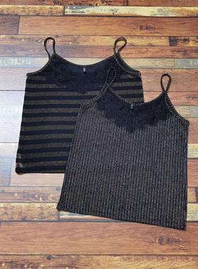 CK4F01 葱丝睫毛蕾丝条纹吊带背心 打底外穿  偏大一码