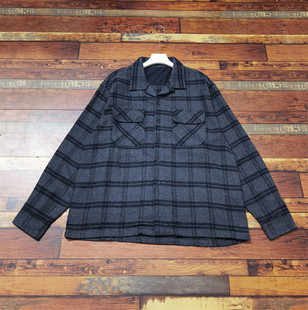 限时包邮！日单 经典格子宽松毛呢衬衫外套  含20羊毛   男女同款