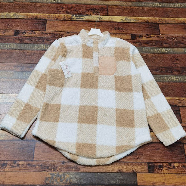 格纹轻柔保暖立领半开襟套头卫衣