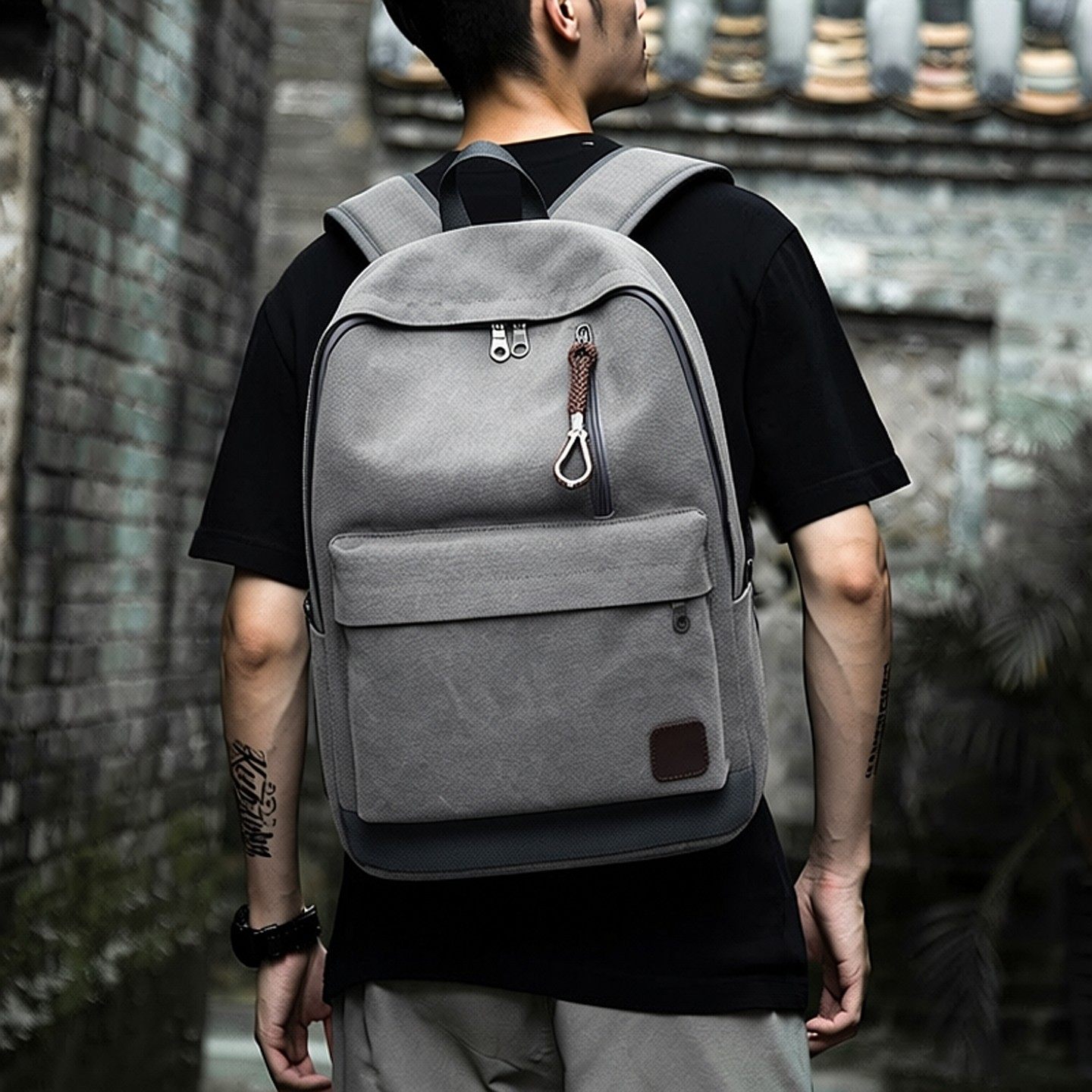 男士双肩包男款上班大学生书包男式休闲电脑包男帆布户外旅行背包