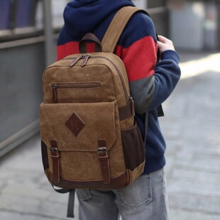 男士帆布电脑背包男复古帆布包大容量笔记本双肩包男款大学生书包