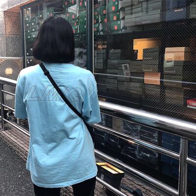 定制字母logo纯棉蓝色圆领短袖