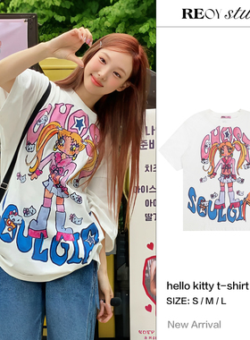REOY STUDIO定制林娜琏同款美少女卡通漫画人物BF风宽松上衣T恤女