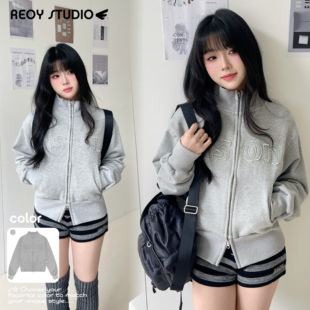 NEW 31｜韩系ason字母贴布刺绣立领卫衣女休闲百搭拉链外套上衣