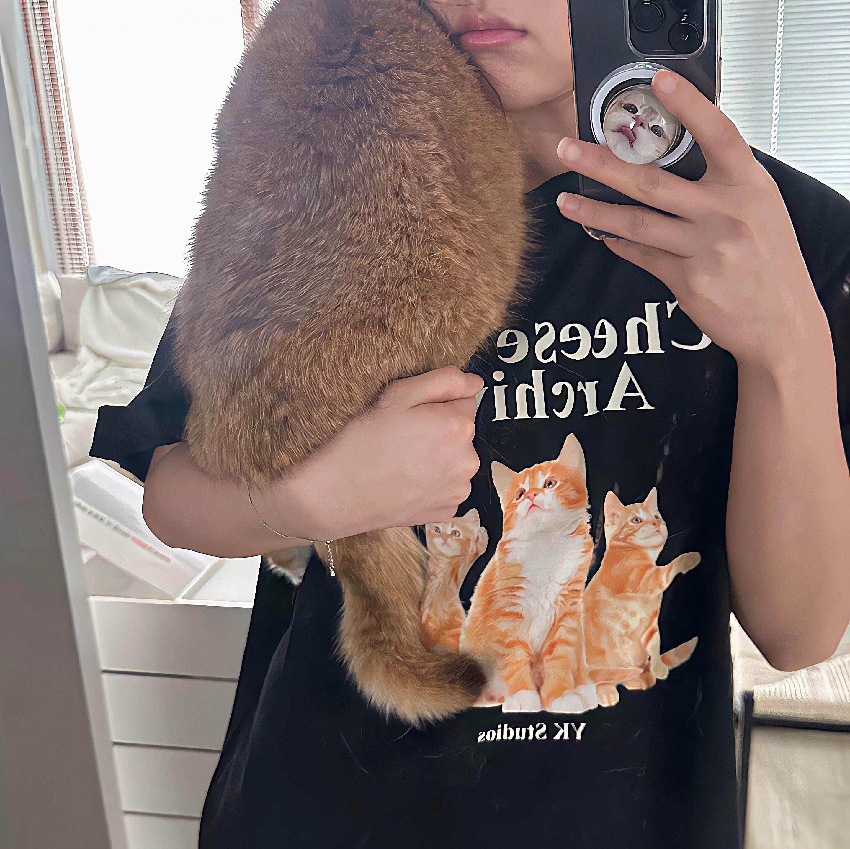 [REコンテナ]韩系可爱橘猫Cheese Cat字母印花短袖T恤夏季100%棉