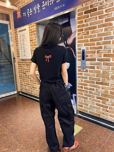 蝴蝶結(jié)背后印花簡約顯瘦休閑短袖 REコンテナ 韓國ins博主同款 女