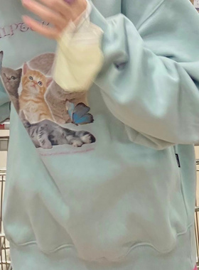 【亏本清仓】秒杀5折 | 蝴蝶猫咪圆领卫衣3色