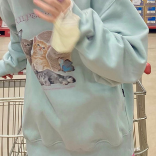 5折 秒杀 蝴蝶猫咪圆领卫衣3色 亏本清仓