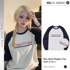 REOY STUDIO定制1993STUDIO复古美式插肩袖撞色字母休闲棉长袖T恤