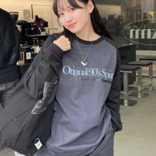 REOY STUDIO定制1993STUDIO复古美式插肩袖撞色字母休闲棉长袖T恤