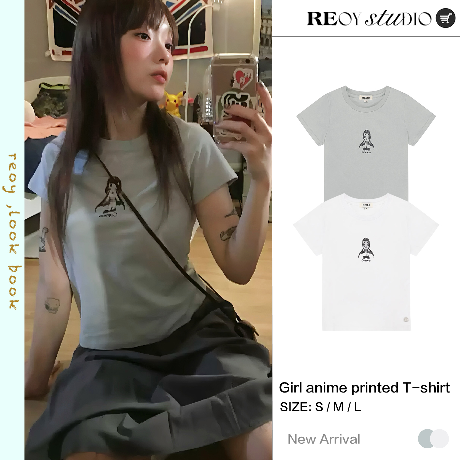 REOY STUDIO定制coyseio韩系卡通动漫天使少女印花圆领宽松短袖女