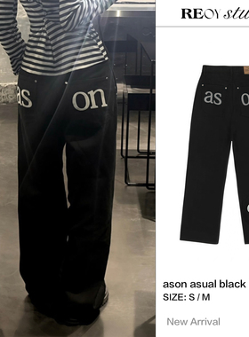 REOY Stu”韩版ason字母刺绣休闲裤宽松直筒显瘦高腰阔腿长裤女