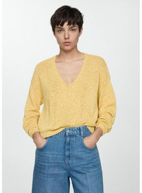 西班牙欧洲正品代购 MANGO 女士 细线针织V领毛衣 67007148