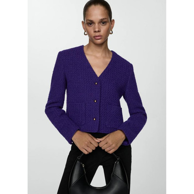 西班牙欧洲正品代购 MANGO 女士 V 领花呢夹克  77034794