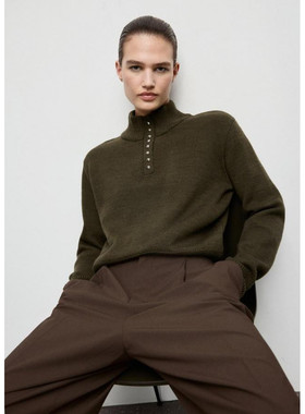 西班牙欧洲正品代购 MANGO 女士 铂金斯领纽扣毛衣  17007844