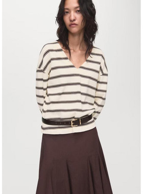 西班牙欧洲正品代购 MANGO 女士 条纹棉质混纺T恤衫 17084145