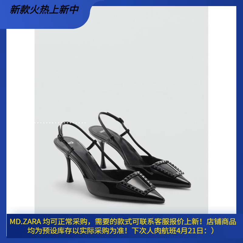 西班牙欧洲正品代购 MANGO 女士 漆皮露跟鞋 鞋跟8厘米 77094447