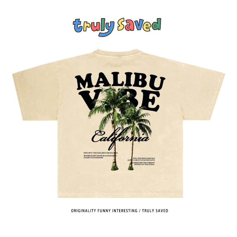250克重磅纯棉！MALIBU洛杉矶海滨椰子树ins设计时尚百搭短袖T恤