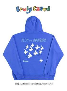 Truly saved工作室 秋冬季新款小清新百搭学生蓝色套头连帽衫卫衣