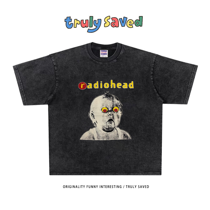 Radiohead电台司令英国摇滚乐队短袖T恤男复古潮牌嘻哈宽松半截袖图片