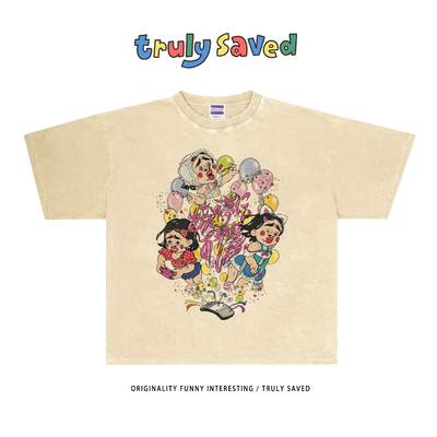 Truly saved 抽象搞笑印花小众短袖T恤男女同款oldschool古着半袖