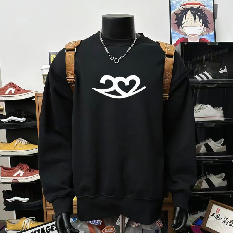小众爱心创意印花潮牌圆领卫衣男女情侣款宽松学院风百搭长袖上衣