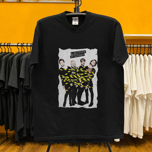 5 Seconds of Summer乐队警示胶带成员创意印花纯棉男女同款短袖