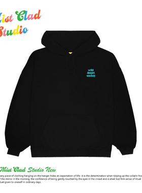 美式复古重磅！简约英文印花西海岸oversize黑色连帽卫衣男女同款