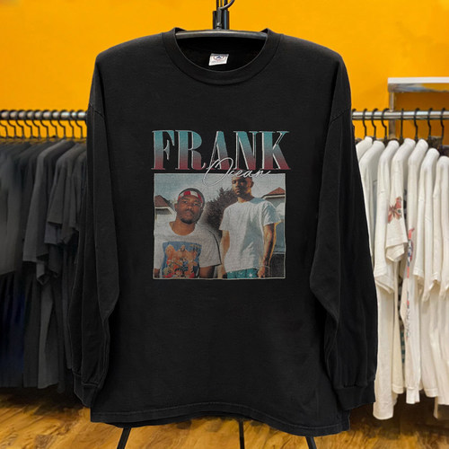 美式复古 Frank Ocean 人像印花嘻哈歌手周边街头宽松潮牌长袖T恤