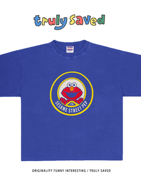 250克重磅纯棉！芝麻街红色公仔ELMO卡通印花Oldschool百搭半截袖