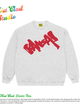 设计感红色英文印花2025年秋冬新款潮牌上衣美式复古纯棉圆领卫衣