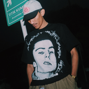 直喷宽松半袖 T恤男嘻哈街头风数码 潮纯棉 复古vintage痞帅短袖 美式