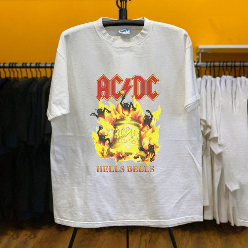 AC/DC乐队Hells Bells印花美式复古摇滚纯棉短袖T恤oversize潮酷