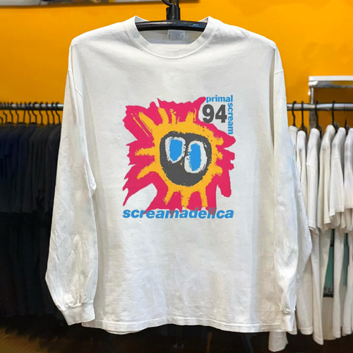 Primal Scream原始呐喊乐队 90年代英伦摇滚太阳涂鸦印花长袖T恤
