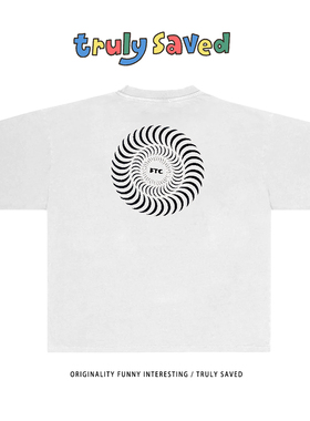 欧美圆环潮牌oversize高街风重磅纯棉T恤蓝色百搭嘻哈ins短袖美式