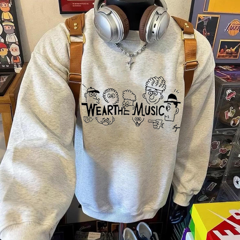 原宿风学生卡通涂鸦圆领卫衣男女情侣款宽松潮流百搭灰色上衣秋冬