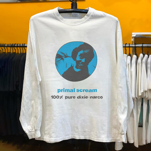 Primal Scream 原始呐喊 复古圆框人像印花设计感纯棉重磅长袖T恤