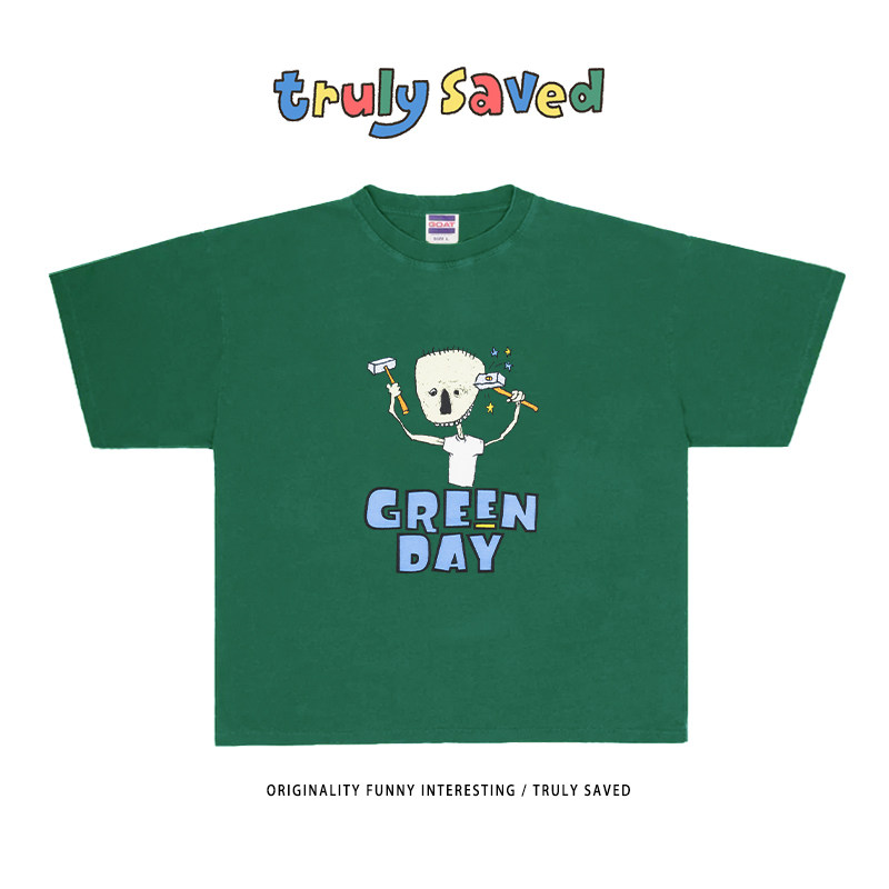 250克重磅纯棉！GreenDay朋克乐队创意卡通印花 oversize宽松短袖