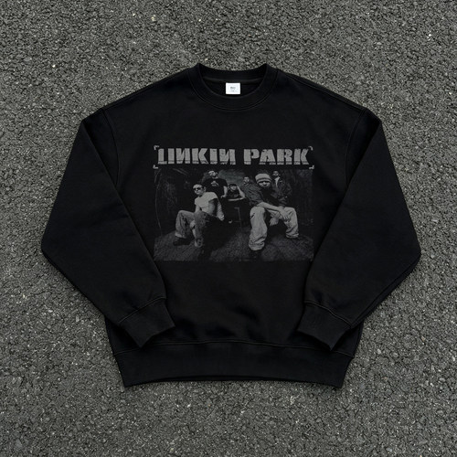 Linkin Park 林肯公园乐队印花连帽卫衣黑色重磅宽松摇滚情侣帽衫