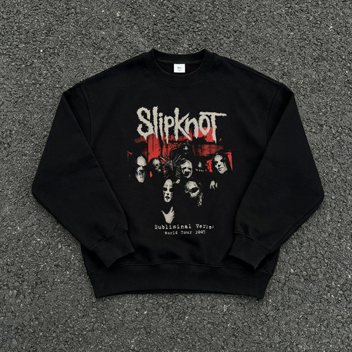 美式复古Slipknot 活结乐队面具人像印花重磅 oversize 重磅卫衣