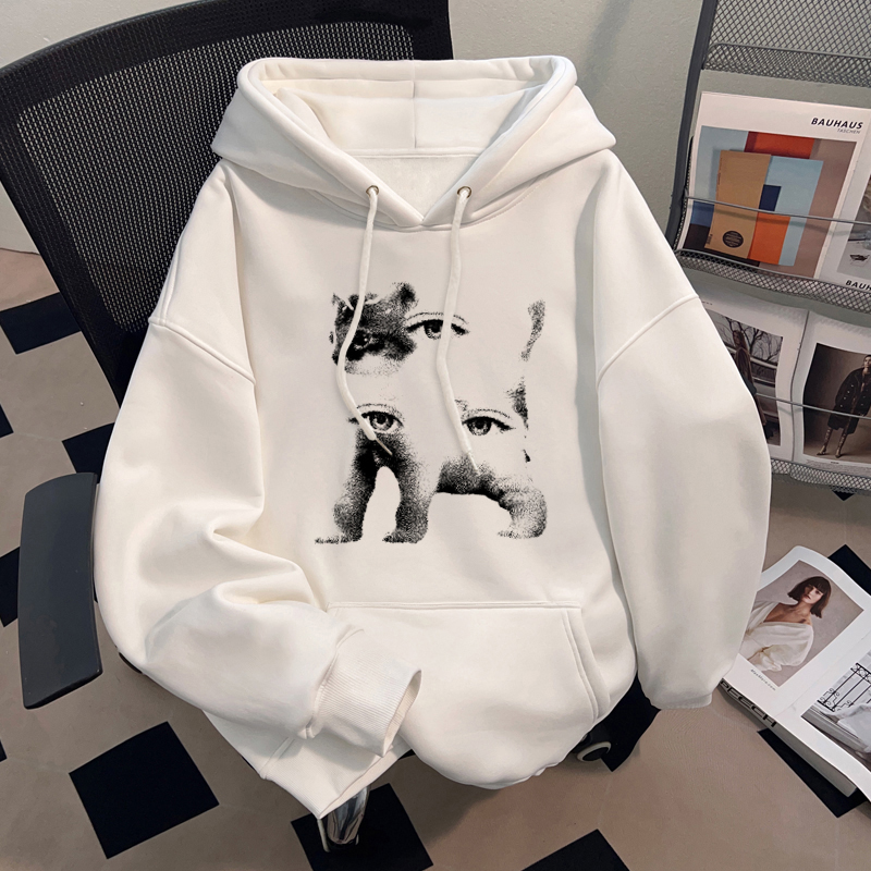 美式复古ins风猫咪印花连帽卫衣男女同款阿美咔叽vintage宽松上衣