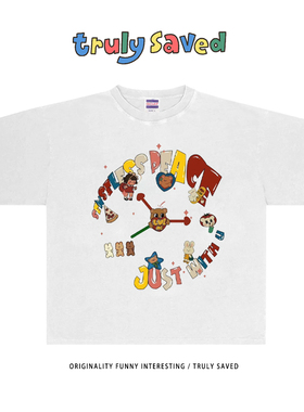 250克重磅纯棉！just mith时钟卡通设计感短袖T恤韩系2025夏季新