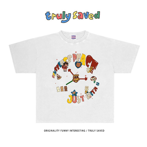 250克重磅纯棉！just mith时钟卡通设计感短袖T恤韩系2025夏季新