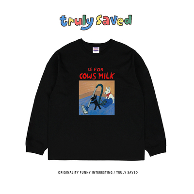 Truly saved 纯棉不透 美式咔叽hiphop嘻哈复古潮牌长袖T恤男女款