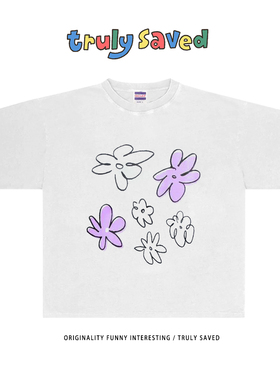 250克重磅纯棉！紫色手绘小花INS夏季新品小众设计oversize 短袖