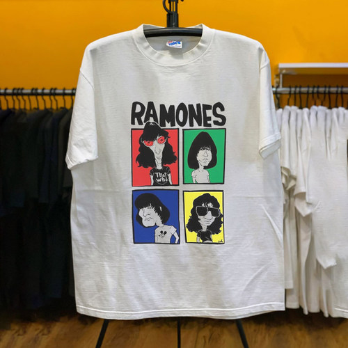 雷蒙斯Ramones乐队卡通人像漫画风朋克摇滚宽松纯棉重磅短袖上衣
