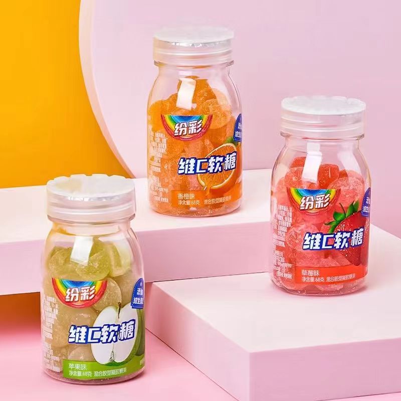 临期E08 酷莎纷彩维C软糖68g瓶装缤纷水果软糖草莓香橙苹果汁软糖
