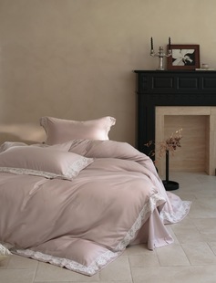 天丝棉磨毛｜四季通用纯色四件套高端蕾丝边被套床单公主法式床品