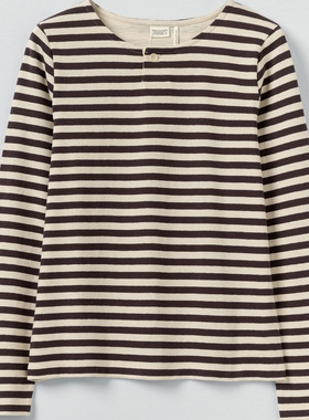 英国代购TOAST 休闲风条纹长袖T恤女圆领百搭显瘦纯棉上衣